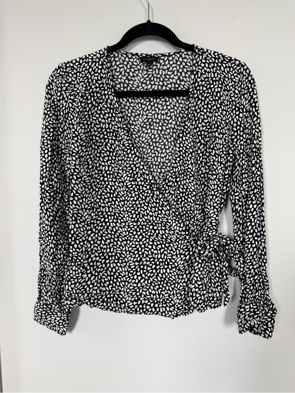 Talbots Black and White Printed Wrap Blouse